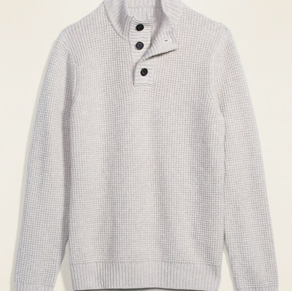 WEATHERPROOF | Cream Waffle Knit Henley Quarter Buttonup Crewneck Sweater